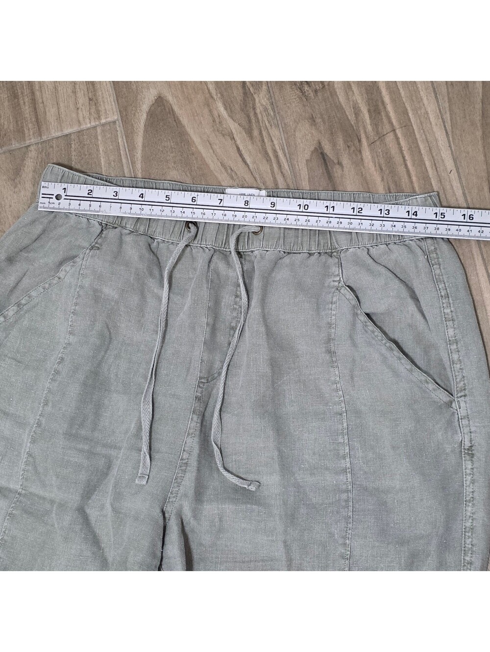 Nicole Miller New York Womens M 100% Linen Pants Sage Green Pull On Tapered - Picture 3 of 7